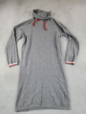 Benedetta B. Gray Knit Turtleneck Sweater Dress with Red Drawstrings
